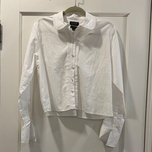 J. Crew Gracon White Ruffle Button-Up Blouse